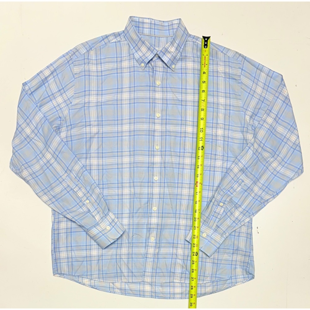 Peter Millar Mens Large Button Down blue Plaid Long Sleeve Casual Shirt L‎